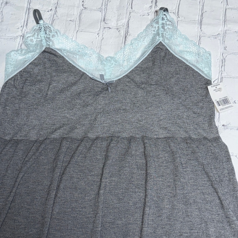 Just Be Women's 1X Gray Knit Lace Trim Sleeveless Nightgown Sleep Dress NWT - Picture 2 of 4